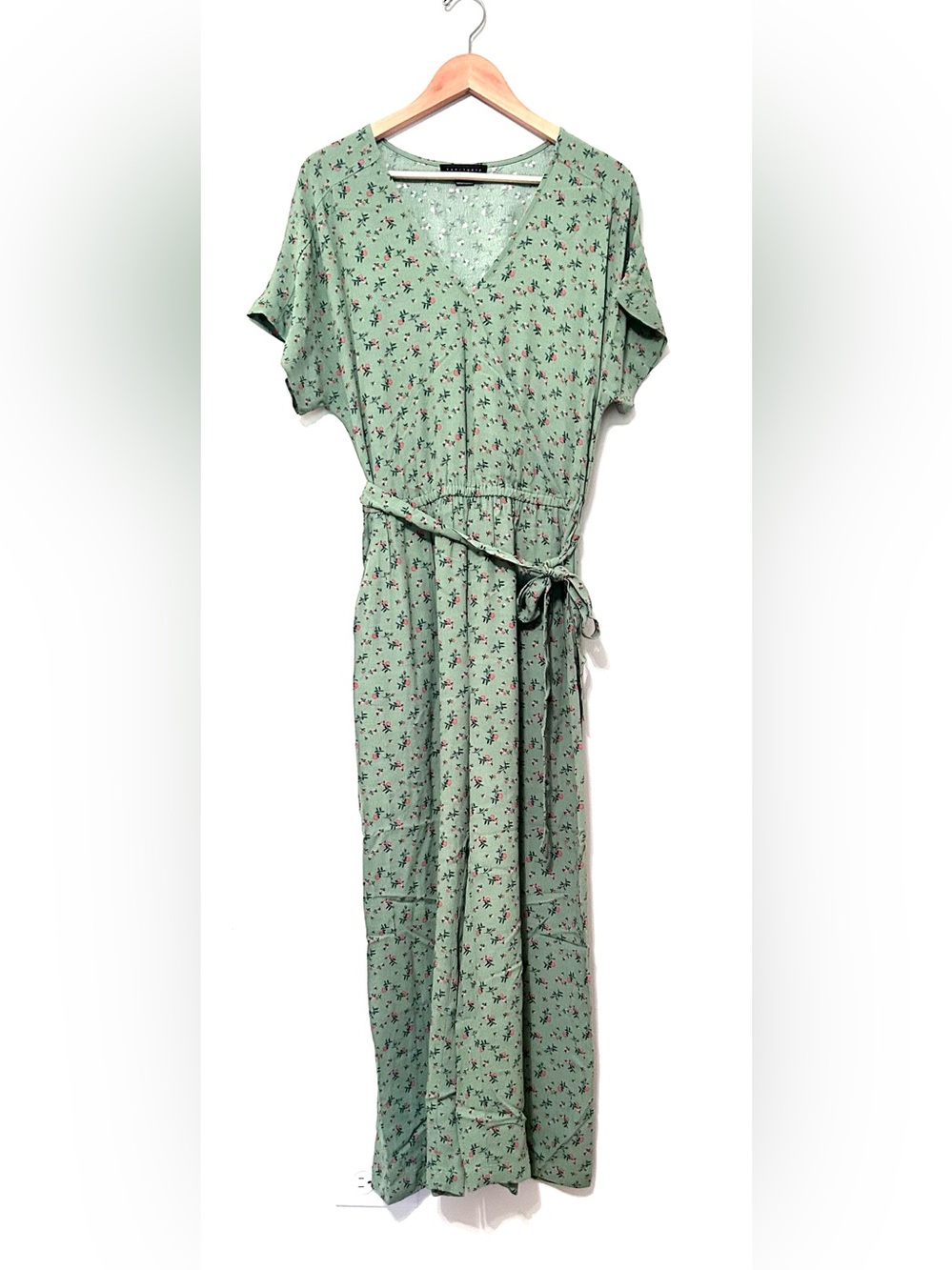 NWOT’s Anthropologie Sanctuary Andi Wrap Jumpsuit, Gree Orange Floral Medium